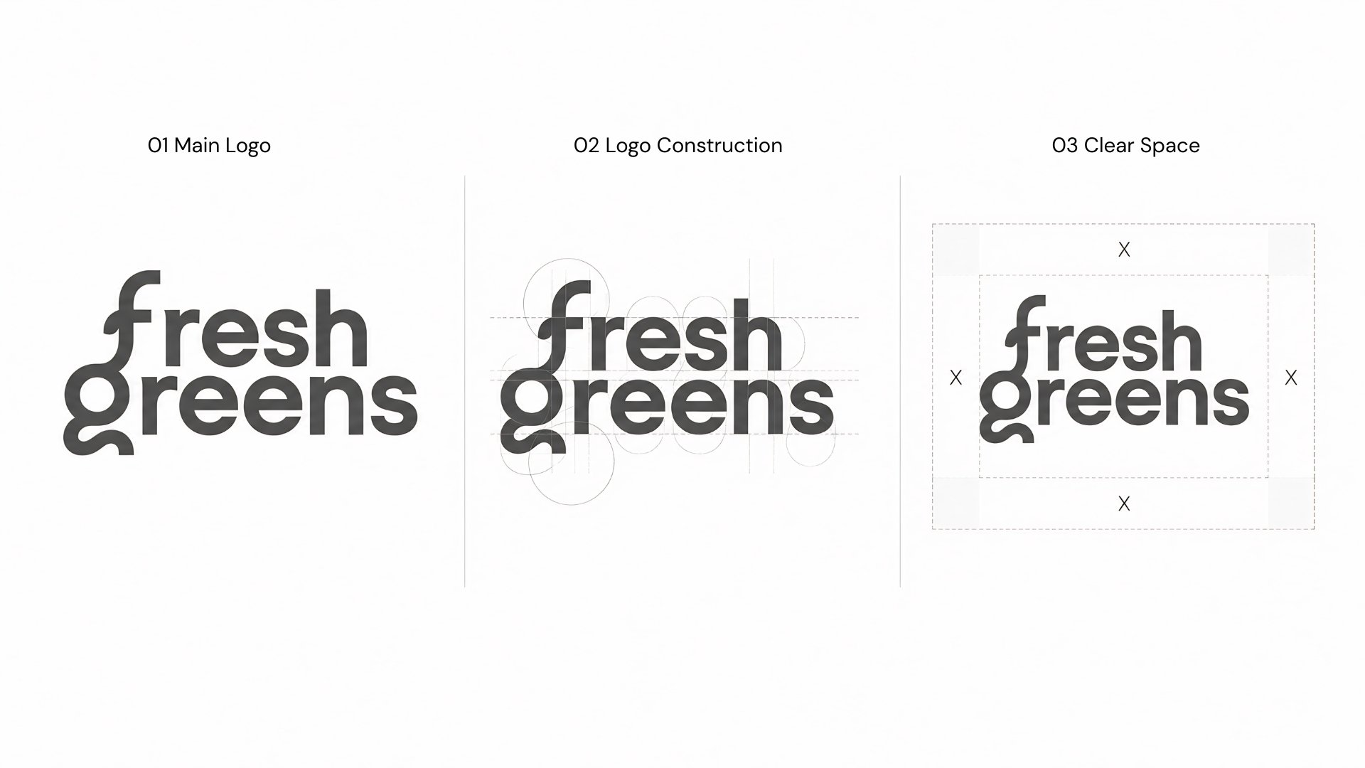 Fresh Greens wordmark construction and clear space